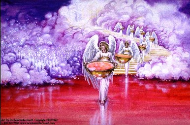 A picture of the seven angels of the biblical Bowl Judgments.