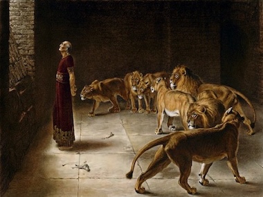 A picture of Daniel in the lion's den.