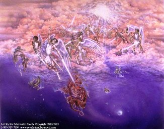 A picture of Christ's archangel, Michael, casting Satan out of Heaven.