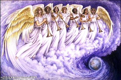 A picture of the angels of the Trumpet Judgments and their horns.