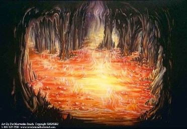 A picture of Satan being cast into the Lake of Fire.