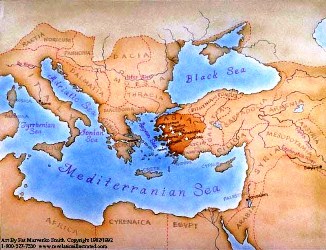 A map displaying the seven churches of Asia referenced in the Bible book of Revelation.