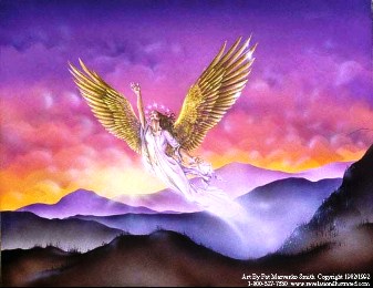 A picture of a resplendent woman with eagle's wings.